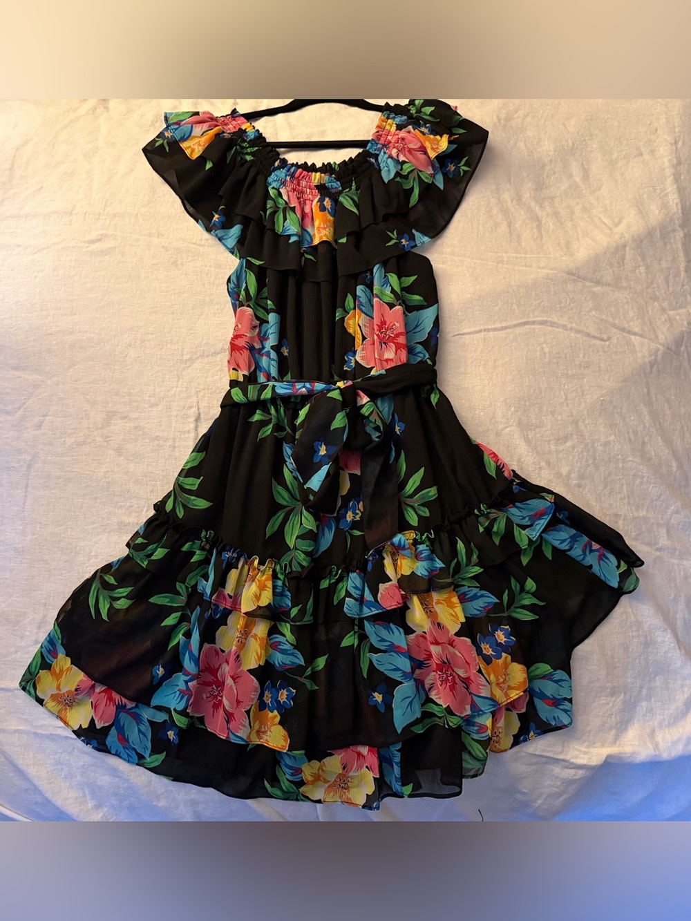 Lauren Ralph Lauren Black Floral One-Shoulder Ruffle Sundress